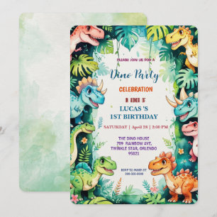 Cute DIno wildflower Dinosaurs 1st Birthday party  Save The Date