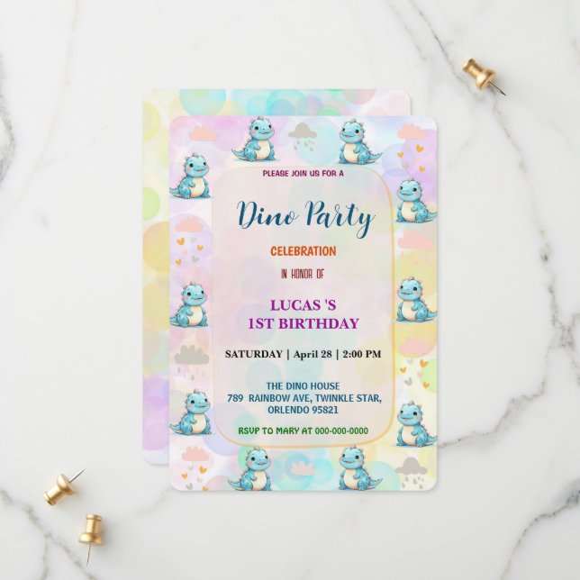 Cute DIno wildflower Dinosaurs 1st Birthday party  Save The Date (Front/Back In Situ)