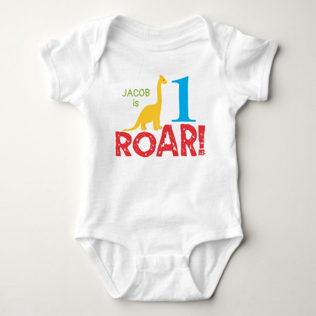 Cute Dinosaur 1st Birthday Boy Bodysuit (Front)