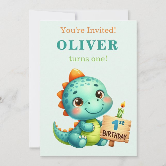 Cute Dinosaur 1st Birthday Invitation (Front)