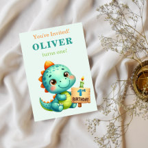Cute Dinosaur 1st Birthday Invitation