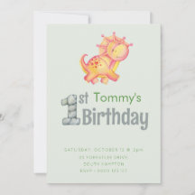 Cute Dinosaur 1st Birthday Party Boys Invitation