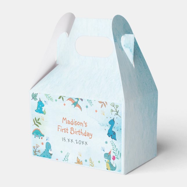 Cute Dinosaur 1st Birthday Party  Favor Box (Front Side)