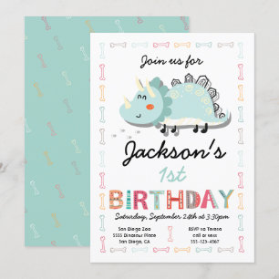 Cute Dinosaur 1st Birthday Party Invitation