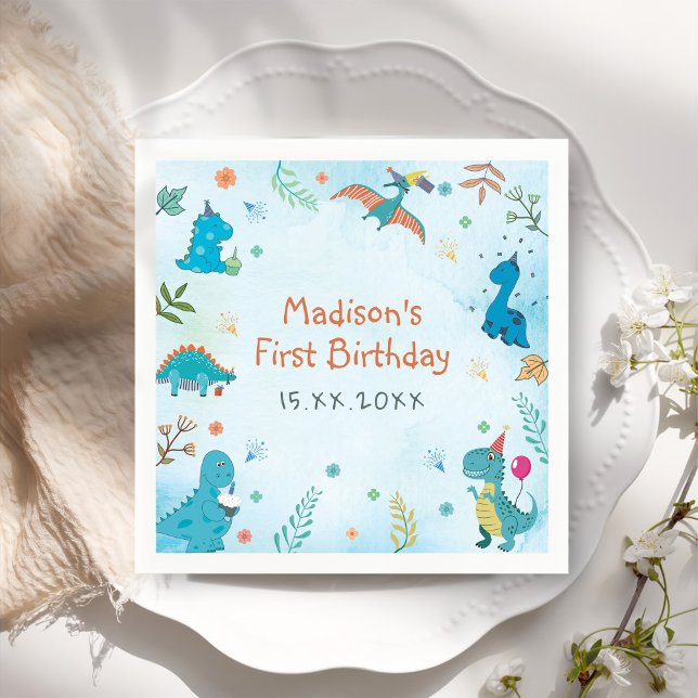 Cute Dinosaur 1st Birthday Party Napkin (Creator Uploaded)