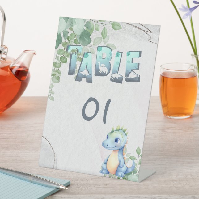 Cute Dinosaur 1st Birthday Table Numbers Sign (In SItu)