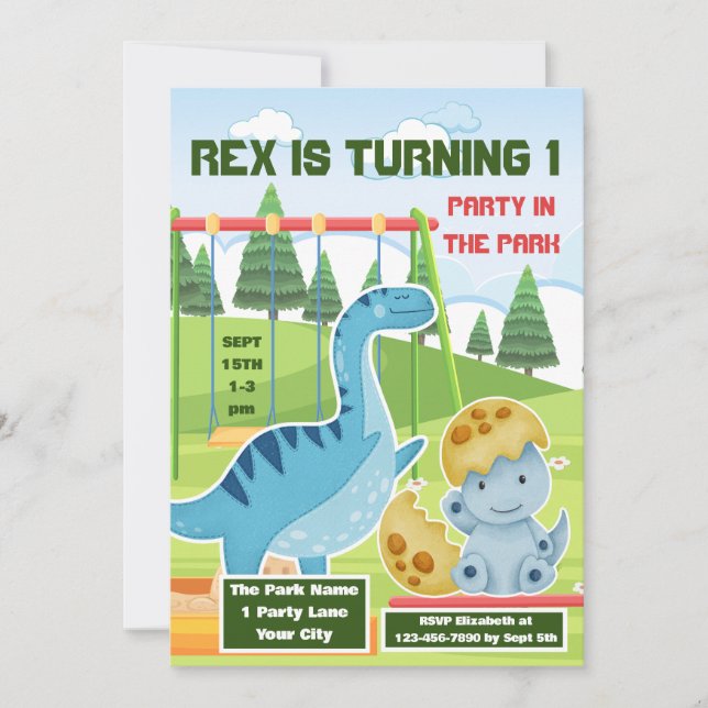 Cute Dinosaur 1st Boy's Birthday Party Invitation (Devant)