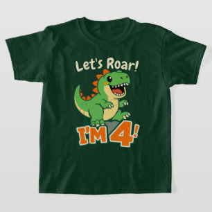 Cute Dinosaur 4th Birthday Roar Green Orange Kids T-Shirt