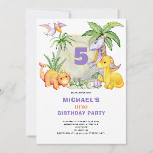 Cute Dinosaur 5th Birthday Invitation