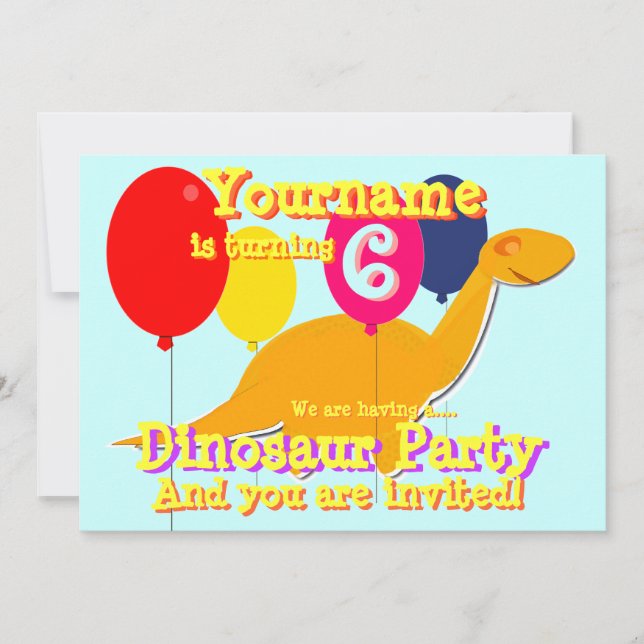 Cute Dinosaur 6e anniversaire fêtes Invitations (Devant)