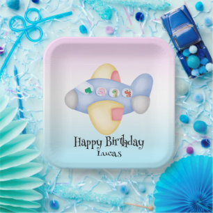 Cute dinosaur airplane Student kids Birthday party Paper Plate