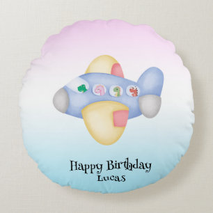 Cute dinosaur airplane Student kids Birthday party Round Pillow