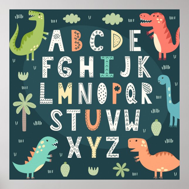 Cute Dinosaur Alphabet Letters Kids ABC Poster (Front)