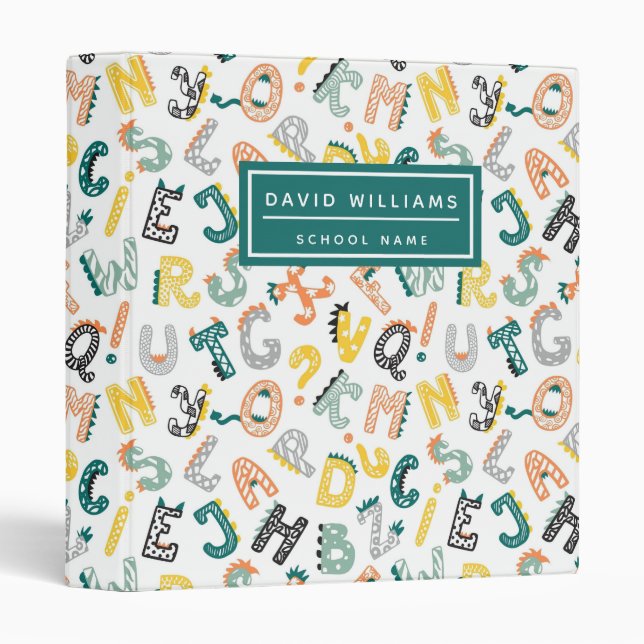 Cute Dinosaur Alphabet Pattern Kids School Binder (Front/Spine)