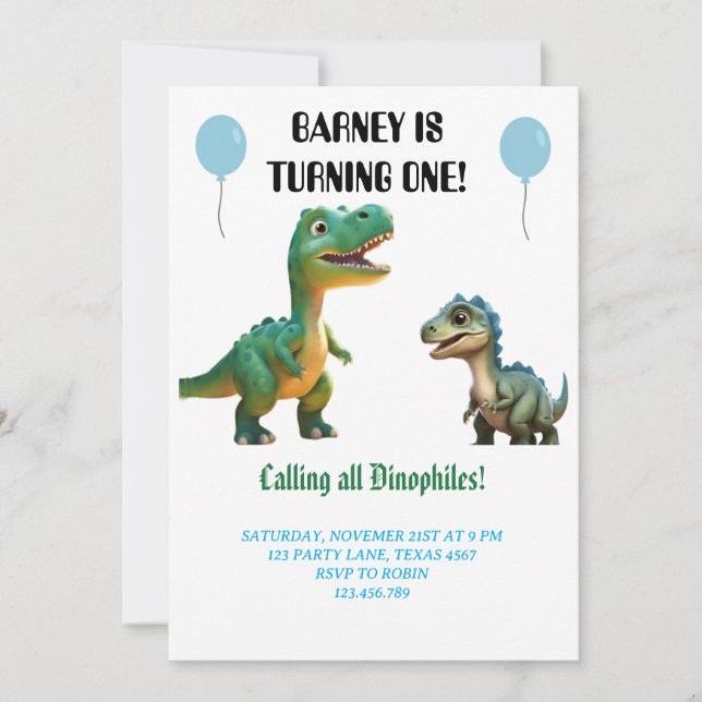 Cute Dinosaur Animal Birthday Party Invitation (Front)