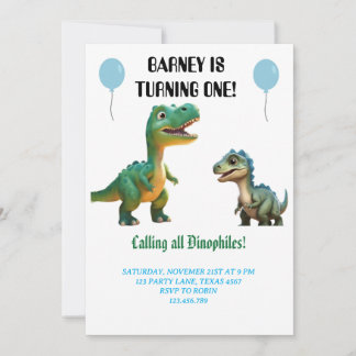 Cute Dinosaur Animal Birthday Party Invitation