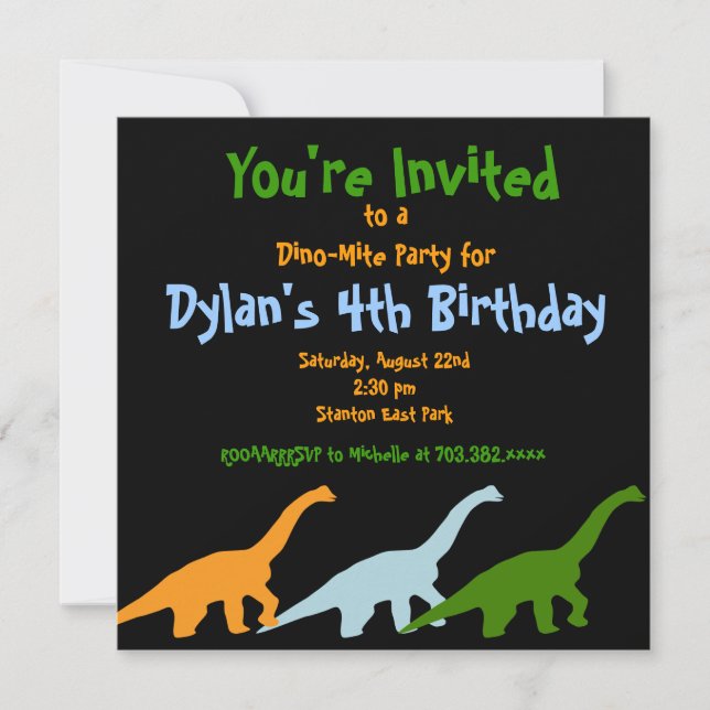 Cute Dinosaur Anniversaire Invitations Noir (Devant)