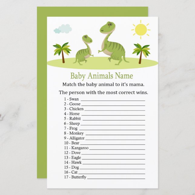 Cute Dinosaur Baby Animals Name Game (Front/Back)