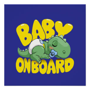 Cute Dinosaur Baby On Board Car Decal Sleeping Poster