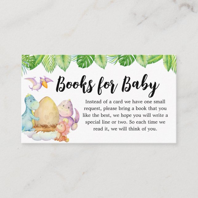 Cute Dinosaur Baby Shower Books for Baby Enclosure Card (Front)