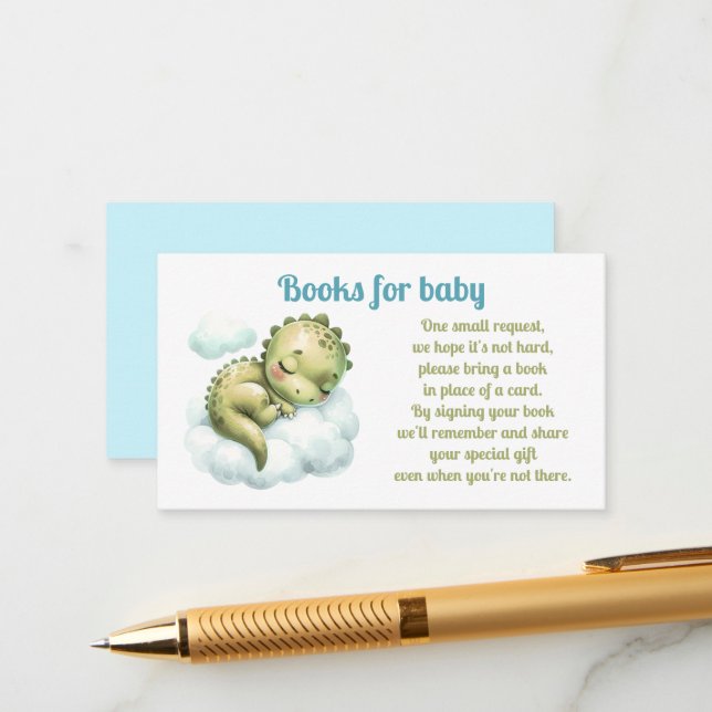 Cute Dinosaur Baby Shower Boy Books For Baby Enclosure Card (Front/Back In Situ)