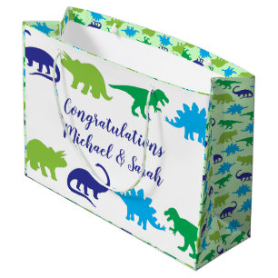 Cute Dinosaur Baby Shower Dino Blue and Green Boy Large Gift Bag