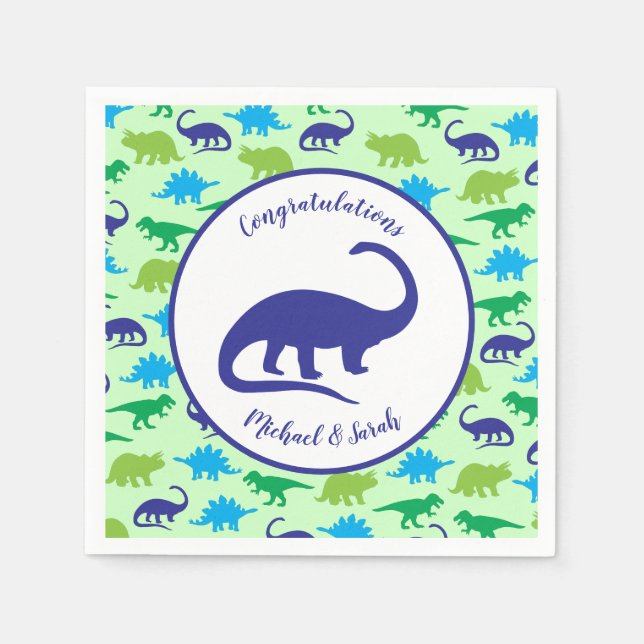Cute Dinosaur Baby Shower Dino Blue and Green Boy Napkin (Front)