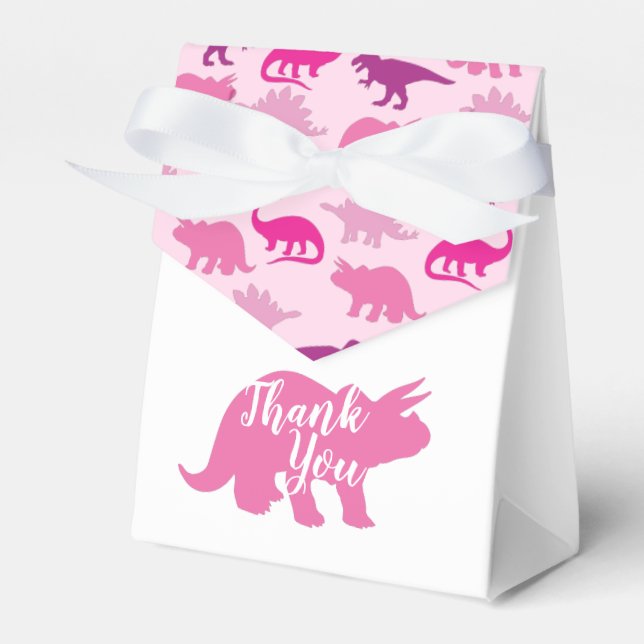 Cute Dinosaur Baby Shower Dino Pink Girl Favor Box (Front Side)