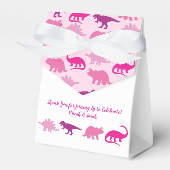 Cute Dinosaur Baby Shower Dino Pink Girl Favor Box (Front Side)