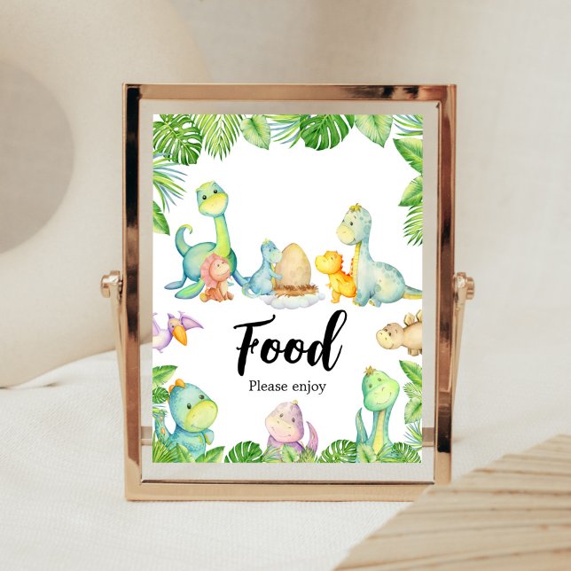 Cute Dinosaur Baby Shower Food Poster (Greenery Dinosaur Baby Shower Food Sign)
