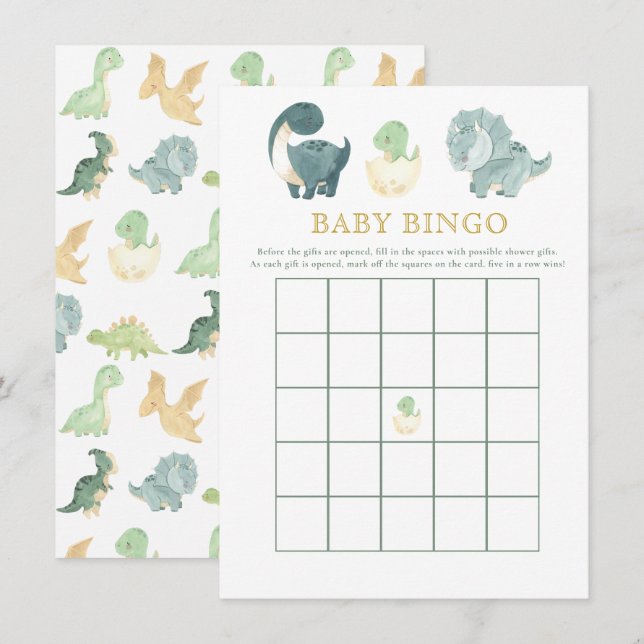 Cute Dinosaur Baby Shower Game Baby Bingo Enclosure Card (Front/Back)