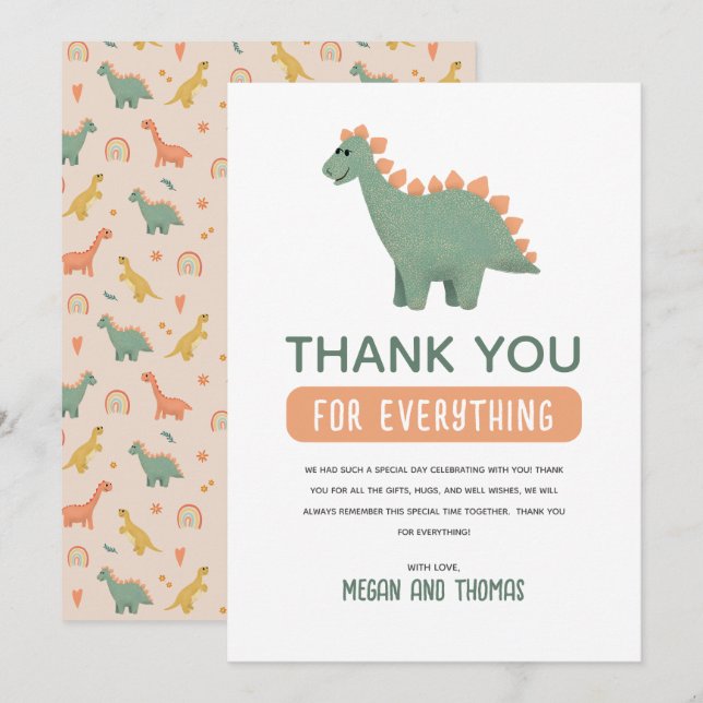 Cute Dinosaur Baby Shower Girls Thank You (Front/Back)