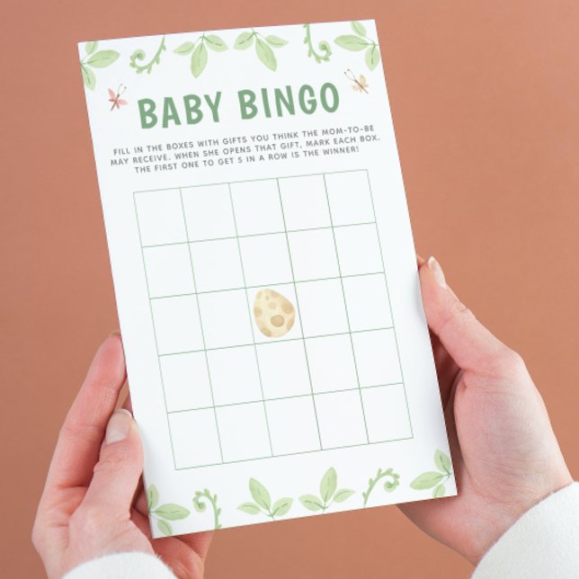 Cute Dinosaur Baby Shower Green Bingo Game  Flyer (Get ready for a Jurassic celebration with our adorable dinosaur baby shower bingo game! 🦕)