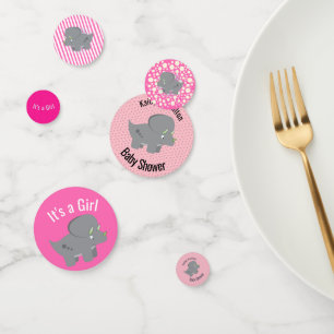 Cute Dinosaur   Baby Shower Pink Confetti