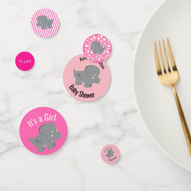 Cute Dinosaur | Baby Shower Pink Confetti (Group)
