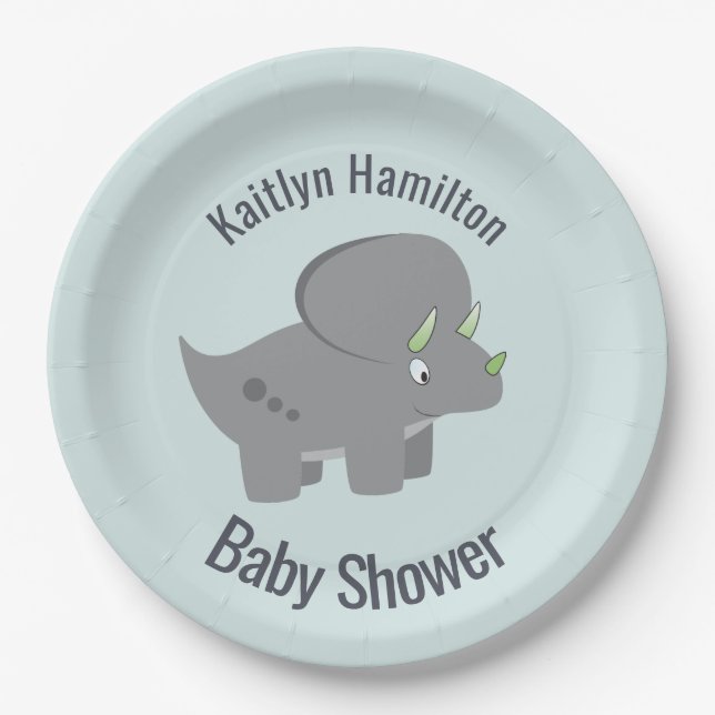 Cute Dinosaur | Baby Shower To Honour the New Mom Paper Plate (Front)
