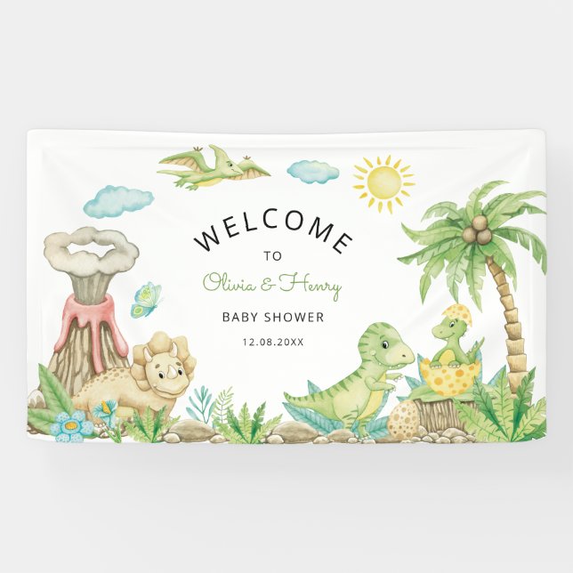 Cute Dinosaur Baby Shower Welcome Banner (Horizontal)