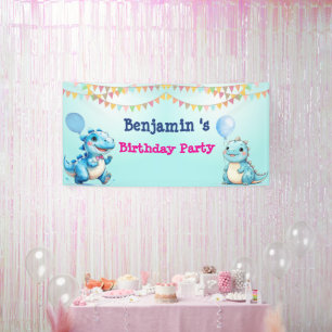 Cute Dinosaur Balloon Boy friends birthday party Banner