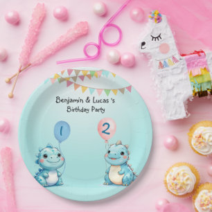 Cute Dinosaur Balloon Boy friends birthday party Paper Plate