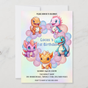 Cute dinosaur Balloon School kids birthday party  Invitation
