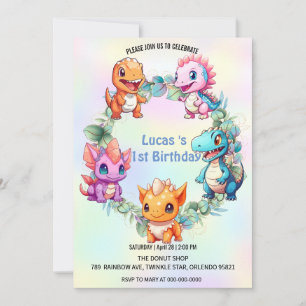 Cute dinosaur Balloon School kids birthday party  Invitation