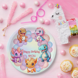 Cute dinosaur Balloon School kids birthday party  Paper Plate