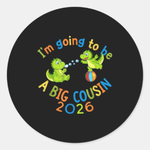 Cute Dinosaur Big Cousin 2026 Pregnancy Reveal Classic Round Sticker