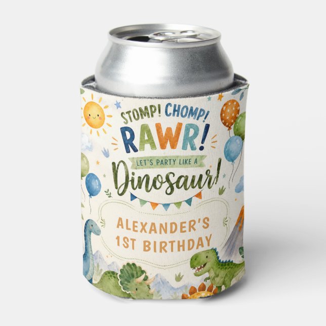 Cute Dinosaur Birthday Can Cooler (Can Front)