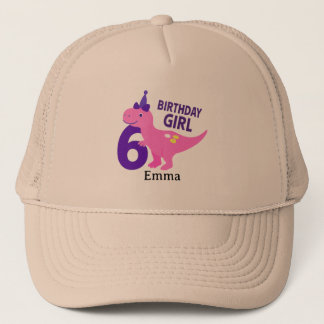 Cute Dinosaur Birthday Girl - 6th Birthday Trucker Hat