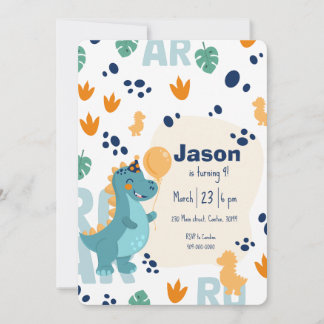 Cute Dinosaur Birthday Invitation 