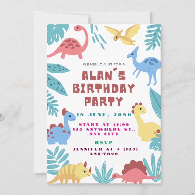 Cute Dinosaur Birthday Invitation (Front)