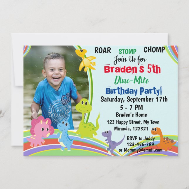 Cute Dinosaur birthday invitation (Front)