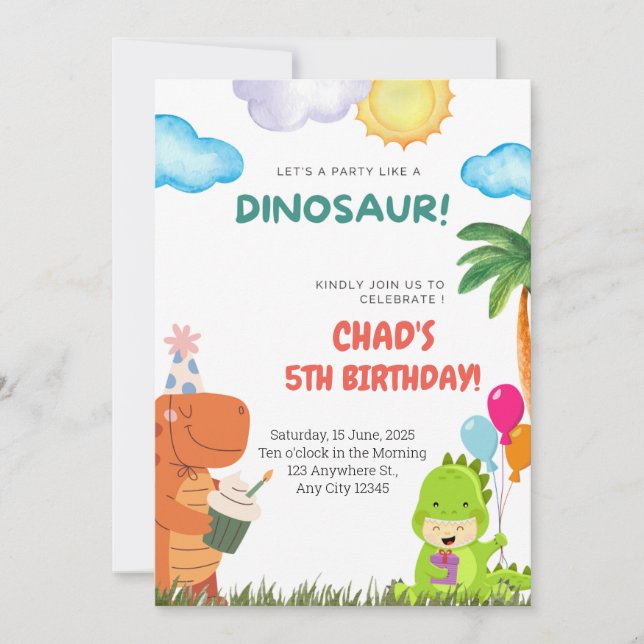 Cute Dinosaur Birthday Invitation for Any Age (Front)