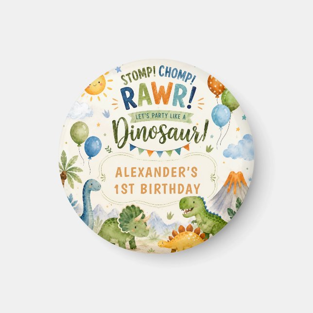 Cute Dinosaur Birthday Magnet (Front)